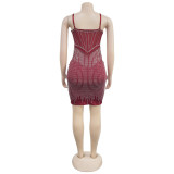 Sexy Rhinestone Beaded Mesh Patchwork Straps Tassel Club Dress