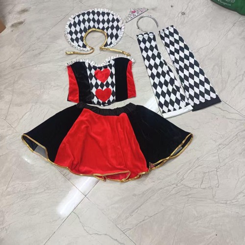 Halloween Costume Queen of Hearts Stage Cosplay Festival Costume for Adults