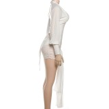 Sexy Zipped V-Neck Sexy Lace-up Back Open Back Long Sleeve Two Piece Skirt Set