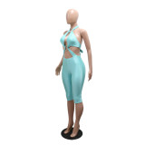 Fashion Sexy Hollow Out Halter Backless Capri Jumpsuit
