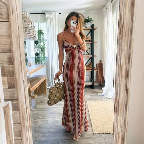 Sexy Fashion V-Neck Low Back Strap Maxi Dress