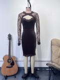 Velvet Lace Patchwork Long Sleeve Bodycon Dress