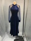 Velvet Mesh Sleeve Mermaid Party Dress