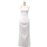Sexy Fashionable Sleeveless Slim-Fit Pleated Square-Neck Maxi Evening Dress