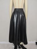 PU Leather High Waist A-line Long Skirt