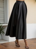 PU Leather High Waist A-line Long Skirt