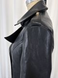 Fashion Double-breasted PU Faux Leather Jacket with Pockets Trench Coat