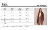 Brown PU Leather Double Breasted Belted Long Coat