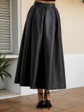 PU Leather High Waist A-line Long Skirt
