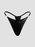 Black PU Leather Sexy Thong Women Pantie