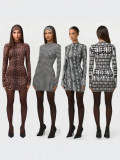 Wild Print Long Sleeve Bodycon Dress