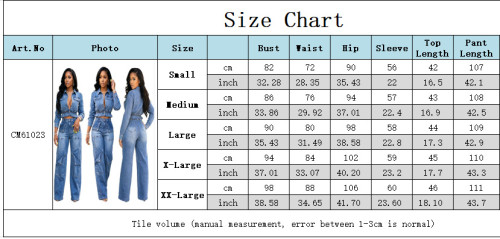 Fashion sexy slightly stretchy multi-pocket washed denim casual set