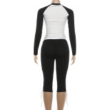 Fashion Street Style Comfortable Casual Top and Drawstring Capri Pants Set