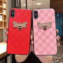 グッチ iphone xr/xs maxケースブランド アイフォン xs/xケース可愛いミツバチキラキラ iphone 8/7plusケースファッション大人気高級
