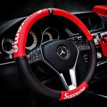 高級 スポーツ感 シュプリーム ハンドルカバー 軽自動車、車、SUV、トラック用、37cm-38cmユニバーサル、通気性、穴あき、滑り止め、吸汗性、マイクロファイバーレザー