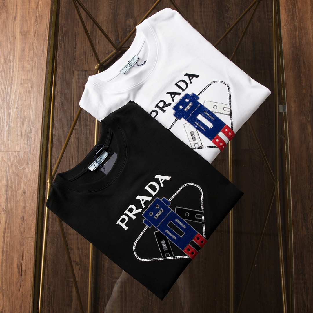 PRADA プラダ 23S 夏新作 ロボット タオル 刺繍 LOGO 半袖 Tシャツ - m