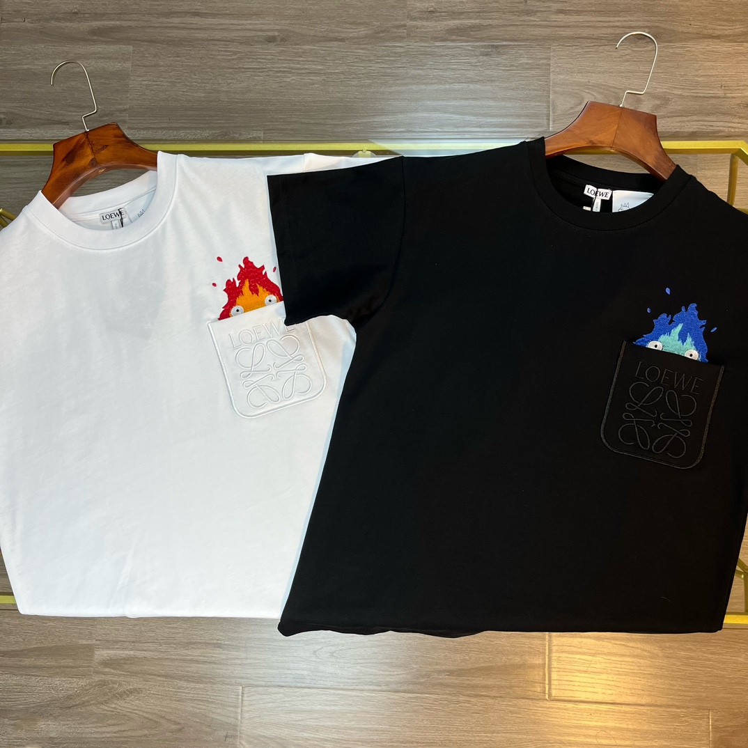 LOEWE 炎刺繍ポケットTシャツ ホワイト | Tシャツ・アパレル