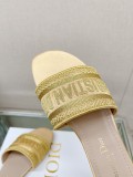 2023 夏の新ディオール偽物刺繍シルクスリッパフラット厚いヒール