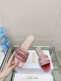 2023 夏の新ディオール刺繍シルクスリッパフラット厚いヒールスーパーコピー