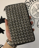 最高品質 クロムハーツ 925スターリングシルバー クロス スタッズ付き長財布 メンズジッパークラッチ 激安 通販
