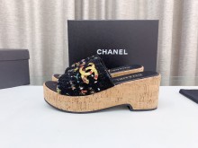 超話題!Chanelシャネル23Ss木目調ウォータープラットフォームスリッパ