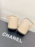 大人気Chanelシャネル23SSフィッシュマウス スクエアヘッド チャンキーヒール スリッパ