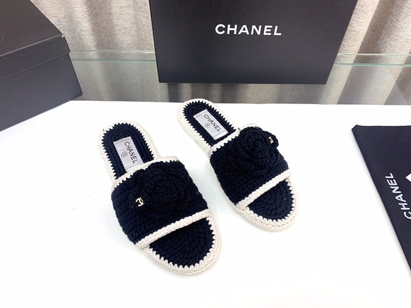 高品質Chanelシャネル23Ss春夏 ニット カメリア スリッポン
