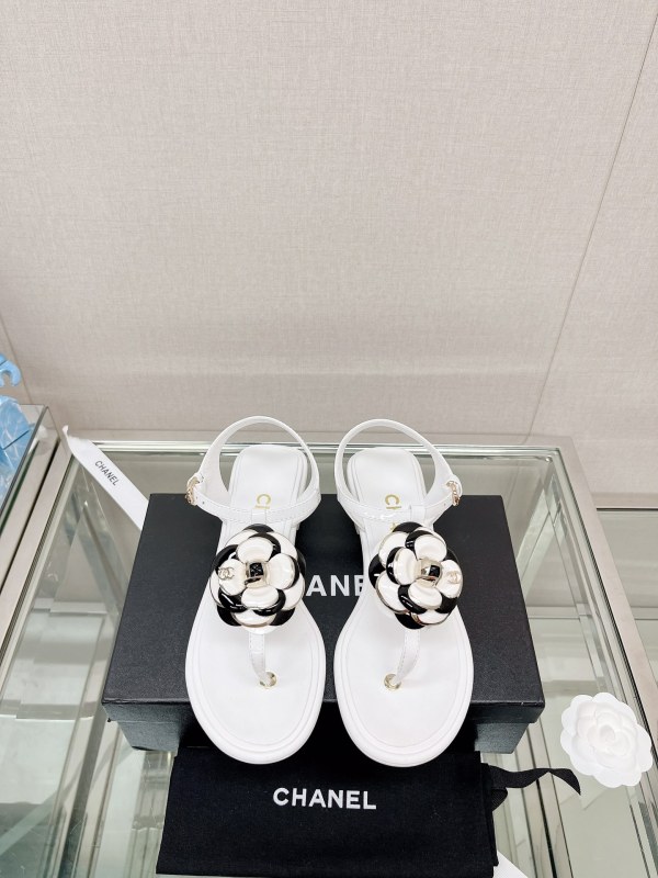 Chanelシャネル23Ss 新作配色カメリアヘリンボーンサンダル