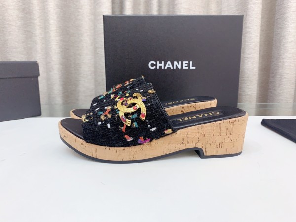 入手困難Chanelシャネル23Ss木目調ウォータープラットフォームスリッパ