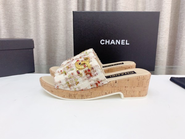 入手困難Chanelシャネル23Ss木目調ウォータープラットフォームスリッパ
