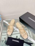 大人気Chanelシャネル23SSフィッシュマウス スクエアヘッド チャンキーヒール スリッパ