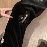 ★超人気 クロムハーツ n級品 厚手のベルベット刺繍レザーストレートパンツ
