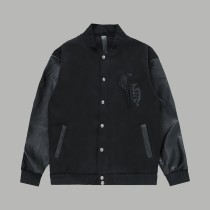 高品質 クロムハーツn級品 サンスクリットパッチワーク高定皮袖パッチワークウール野球服コート