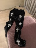 ★超人気 クロムハーツ n級品 厚手のベルベット刺繍レザーストレートパンツ
