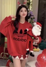 超奇跡の入荷☆ アディダス 激安偽物 クリスマスニューイヤーレッドホルターネックブラックプリントベビースエード