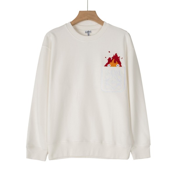 【限定】ロエベ コピーおすす クラシック炎のポケットパッチワークデザイン刺繍柄ラウンドネックの衛衣