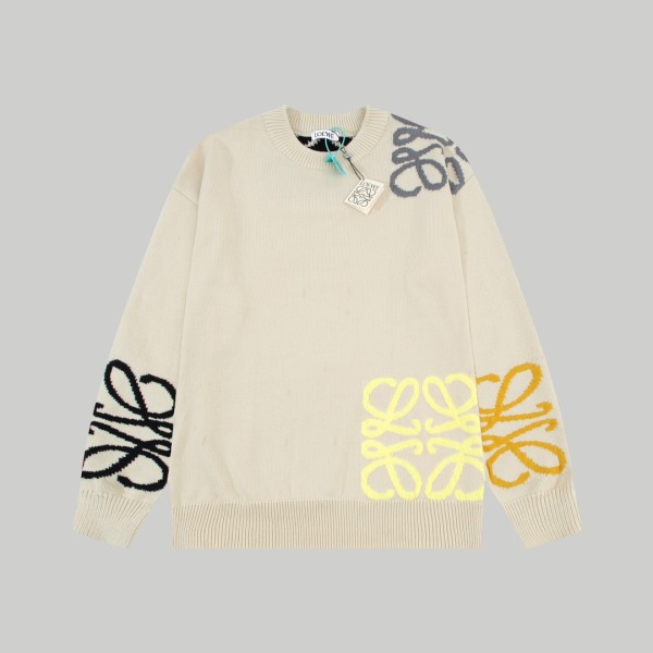 入手困難 ロエベ 激安通販 定番LOGOジャカードヘッダー丸首ニットセーター