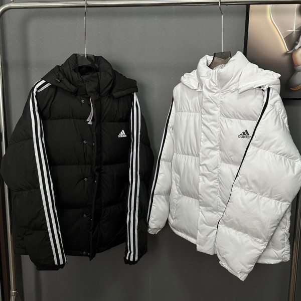 一目惚れ♪ アディダス 偽物通販 クローバークラシックピュアカラー3本バーダウン綿入れ厚手綿入れ男女カップルコート2色
