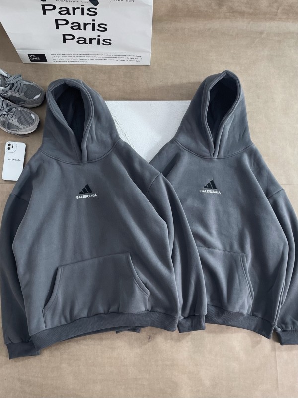 入手困難 アディダス Balenciaga連名Adidasアディダス高級グレー刺繍アルファベット加絨毯連帽衛衣