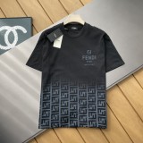 日本未入荷フェンディ n級品 2024春先の新型ダブルFデジタルグラデーションプリント男女同純綿丸首半袖Tシャツ2色