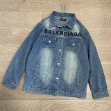 大人気 バレンシアガ コピー Balenciaga新作胸元黒刺繍アルファベットロゴ高品質デニムジャケット2色