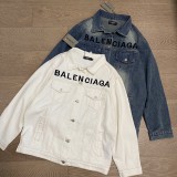 大人気 バレンシアガ コピー Balenciaga新作胸元黒刺繍アルファベットロゴ高品質デニムジャケット2色