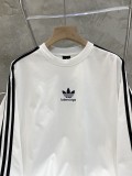 使い勝手良し バレンシアガ コピーおすすめ BALENCIAGA連名アディダスクローバーストライプLOGOプリント丸首長袖Tシャツ