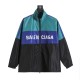 追跡付 バレンシアガ 偽物通販 Balenciaga緑と青のパッチワークスローガン突撃ジャケット