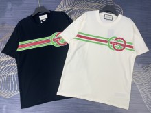 日本未入荷 グッチ 偽物通販 2024春夏新作ストライププリントロゴラウンドネック半袖Tシャツ2色