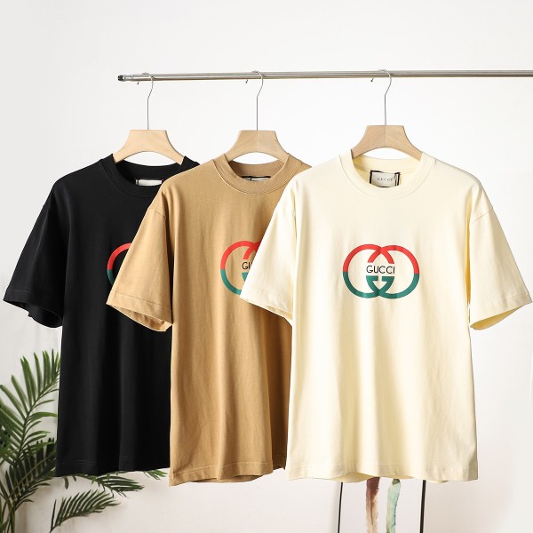 稀少 グッチ コピーおすすめの新作発泡プリントレトロなコットンクルーネックベーシックタイプ半袖Tシャツ3色