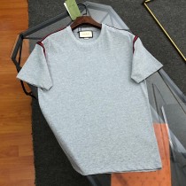 一目惚れ♪ グッチ 激安偽物 2024新作ロゴ刺繍織りリボンラウンドネック半袖Tシャツ