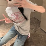 新作 セリーヌ 激安偽物 高温ドリル半袖Tシャツ幅ドリルスリムストレートデニムパンツ