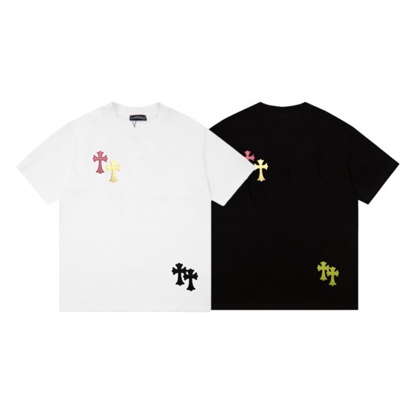 超奇跡の入荷☆ クロムハーツ コピーおすすめ 限定白黒立体植毛クロスカジュアル半袖Tシャツ2色