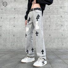 累積売上総額第１位！クロムハーツ コピー 24 ss新型重工業水洗い刺繍アメリカンレトロ洗い古ストレートジーンズ